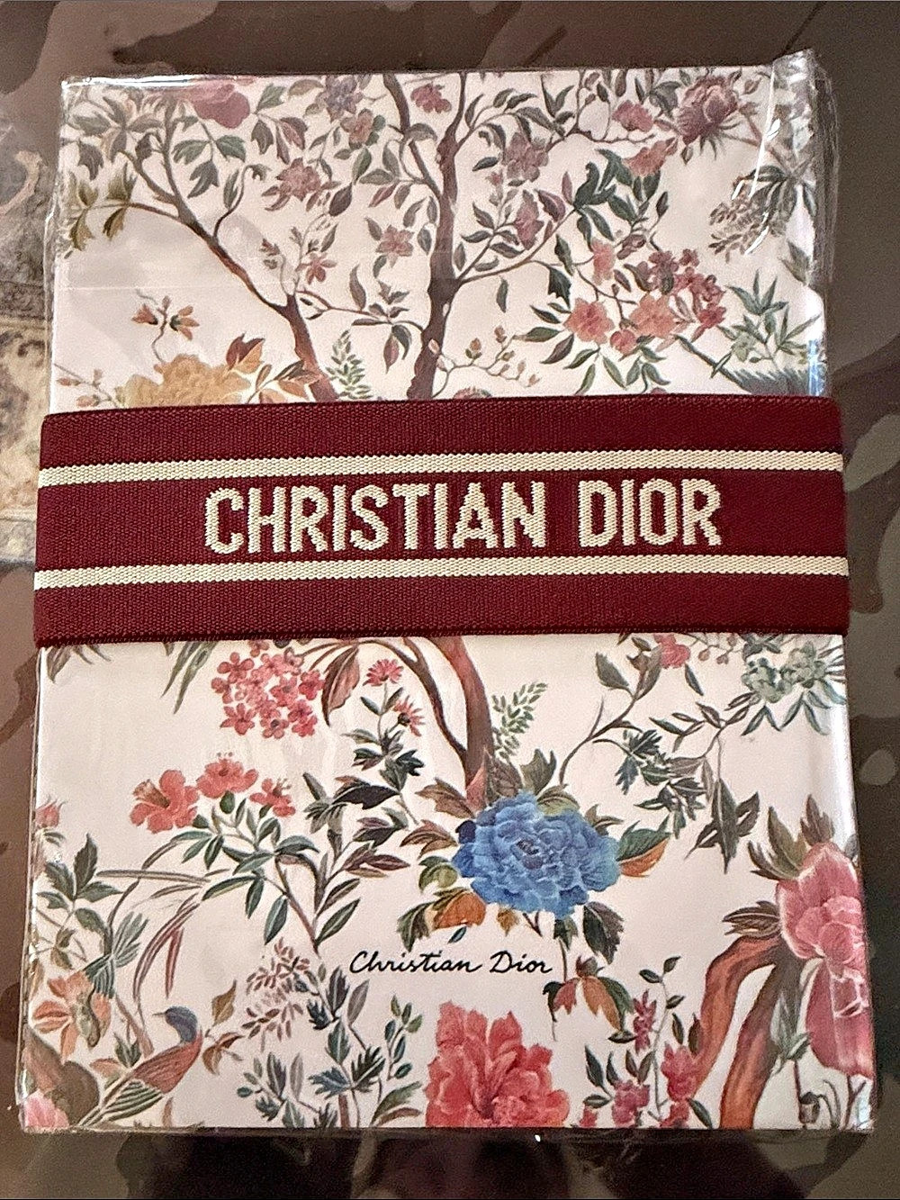 Christian Dior Floral Scarf in Pink & Green notebook.